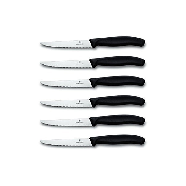 Victorinox Swiss Spear Tipped Stainless Steel Steak Knife with Black Fibrox Handle, Set of 6