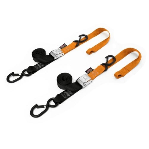 PowerTye 29629-S Black/Orange 1 1/2" X 6ft Cam Buckle Soft-Tye Secure Latch Tie-Downs with Integrated Soft Hooks