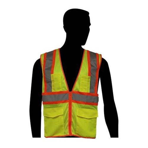 Liberty HiVizGard Polyester All Mesh Class 2 Safety Vest with 2" Wide Silver Reflective Stripes and Multiple Pockets, 2X-Large, Fluorescent Lime Green