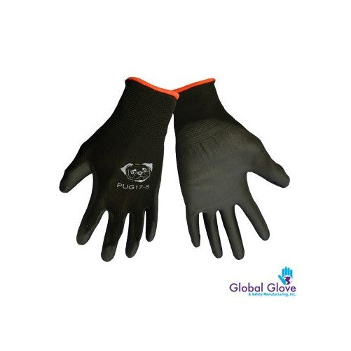 Global PUG Work Glove PUG17M Polyurethane/Nylon Glove, Work, Medium, Black, (12 PAIR)