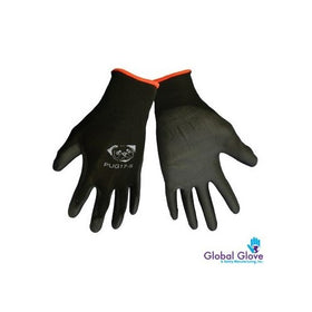 Global PUG Work Glove PUG17L Polyurethane/Nylon Glove, Work, Large, Black, (12 PAIR)