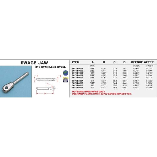 316 STAINLESS STEEL SWAGE JAW 5/32" (S0734-0004)