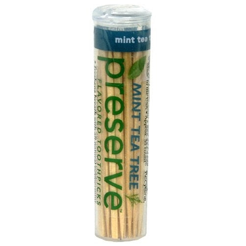 Preserve Mint Tea Tree Flavored Toothpick - 35 per pack - 24 packs per case.