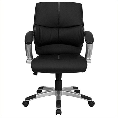 Flash Furniture Mid-Back Black Leather Contemporary Swivel Manager's Chair with Arms