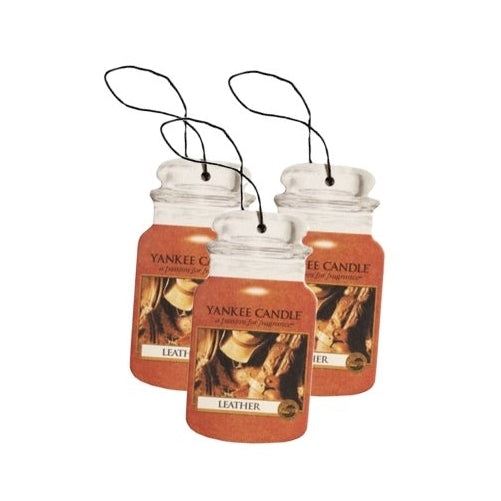 Yankee Candle Classic Paper Car Jar Hanging Odor Neutralizing Air Freshener, Leather Scent - 3 Pack