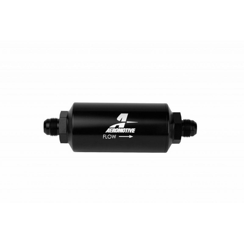 Aeromotive 12375 In-Line Filter (- AN-08 size Male - 10 Micron Microglass Element - Bright-Dip Black)