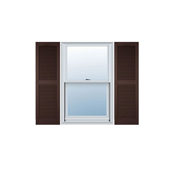 Ekena Millwork LL1S14X04300FB Lifetime Vinyl, Standard Cathedral Top Center Mullion, Open Louver Shutters, w/Installation Shutter-Lok's & Matching Screws (Per Pair), 14 1/2" W x 43" H, Federal Brown