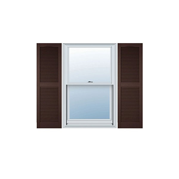 Ekena Millwork LL1S14X04300FB Lifetime Vinyl, Standard Cathedral Top Center Mullion, Open Louver Shutters, w/Installation Shutter-Lok's & Matching Screws (Per Pair), 14 1/2" W x 43" H, Federal Brown