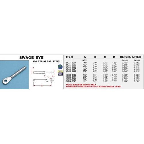 316 STAINLESS STEEL SWAGE EYE 5/16" (S0733-0009)