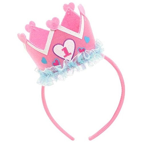 Amscan Girl's 1st Birthday Felt Novelty Headband Party Supplies, 9" x 5.25", Pink