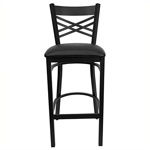 Flash Furniture HERCULES Series Black ''X'' Back Metal Restaurant Barstool - Black Vinyl Seat