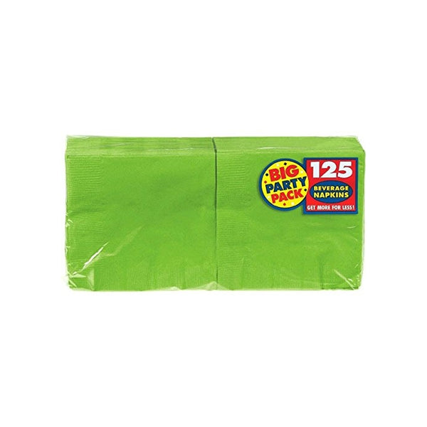 Amscan Big Party Pack 125 Count Beverage Napkins, Kiwi