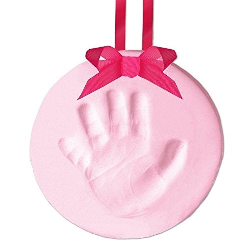 Pearhead Easy-to-Create Babyprints Baby Handprint or Footprint Keepsake Ornament Kit with Ribbon, Pink