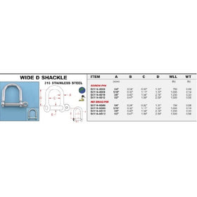 316 Stainless Steel Wide D Shackle 1/2" (with screw pin) (S0114-0012)