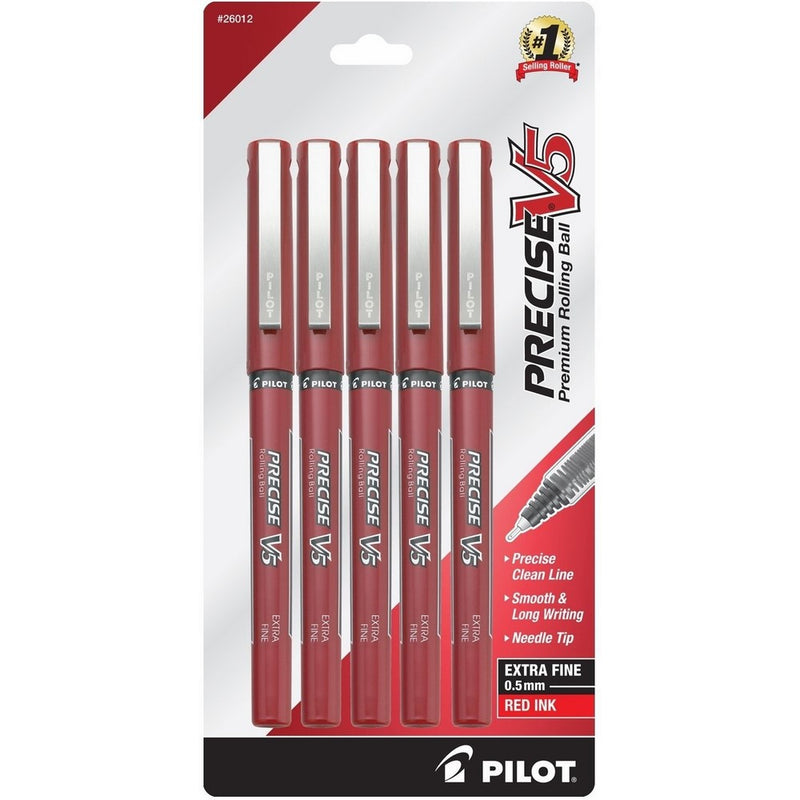 Pilot Precise V5 Stick Rolling Ball Pens, Extra Fine Point, 5-Pack, Red Ink (26012)