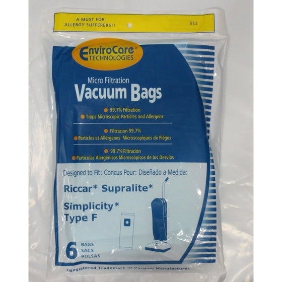 EnviroCare Replacement Vacuum Bags for Riccar Supralite and Simplicity Type F Uprights 6 pack