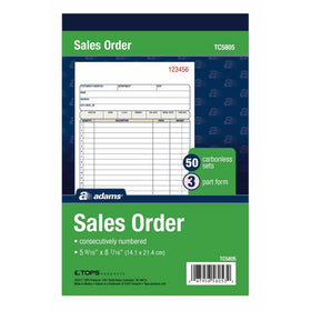 Adams Sales Order Book, 3-Part, Carbonless, White/Canary/Pink, 5-9/16 x 8-7/16 Inches, 50 Sets per Book (TC5805)