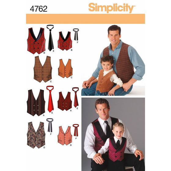 Simplicity Sewing Pattern 4762 Boys and Men Vests and Ties, A (S-M-L/S-M-L-XL)