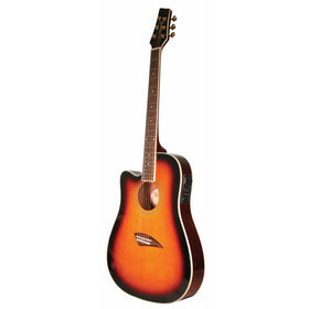Kona K2LTSB Left-Handed Acoustic Electric Dreadnought Cutaway Guitar in Tobacco Sunburst Finish