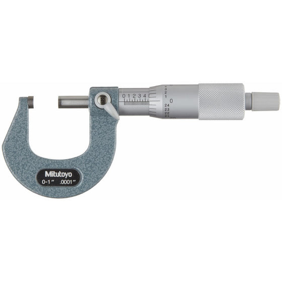 Mitutoyo 103-260 Outside Micrometer, Baked-Enamel Finish, Ratchet Stop, 0-1" Range, 0.0001" Graduation, /-0.0001" Accuracy