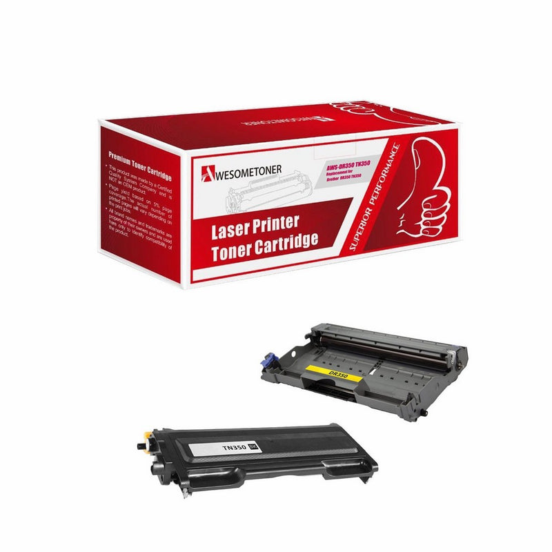 Awesometoner Brand New Compatible Drum Unit and Laser Toner Cartridge Set for Brother DR350  TN350 (2 Pack)