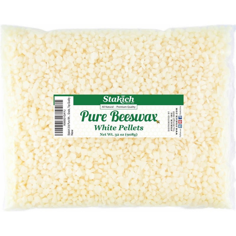 Stakich Pure White BEESWAX Pellets - 100% Natural, Cosmetic Grade, Premium Quality - 2 lb (in 1 lb bags)