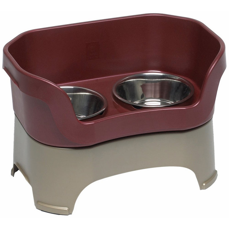 Neater Feeder Deluxe Large Dog (Cranberry) - The Mess Proof Elevated Bowls No Slip Non Tip Double Diner Stainless Steel Food Dish with Stand