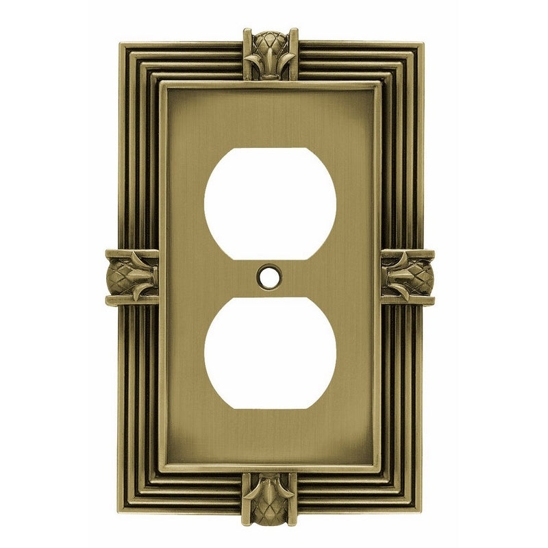 Franklin Brass 64472 Pineapple Single Duplex Outlet Wall Plate / Switch Plate / Cover, Tumbled Antique Brass