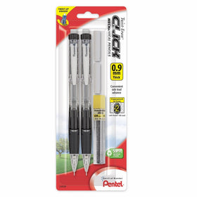 Pentel Twist Erase CLICK  Automatic Pencil with 2 Eraser Refills and Lead, 0.9 mm, Assorted Barrels, Color May Vary, 2 Pack (PD279TLEBP2)