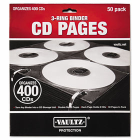 Vaultz CD Insert Pages, 3 Hole Punched, 12 x 11 Inches, 8 CDs/Page, 50 Pages/Pack, Black (VZ01415)