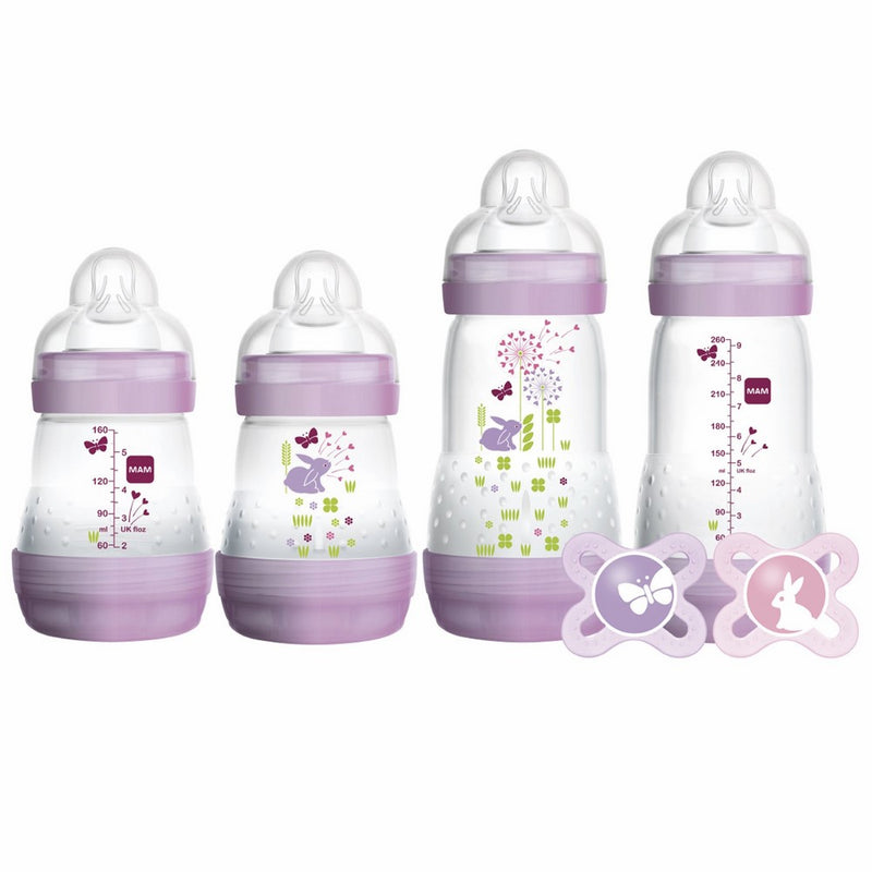 MAM Feed & Soothe Bottle & Pacifier Gift Set, Girl,0 Months, 6-Count