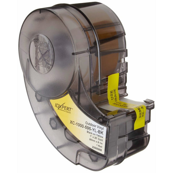 Brady XC-1000-595-YL-BK IDXPERT(TM) & LABXPERT(TM) LabelsB- 595 Indoor/Outdoor Vinyl Film Black on Yellow, Printable Area: 19.000" W x 1.000" H 1 roll (30ft.)/Cartridge