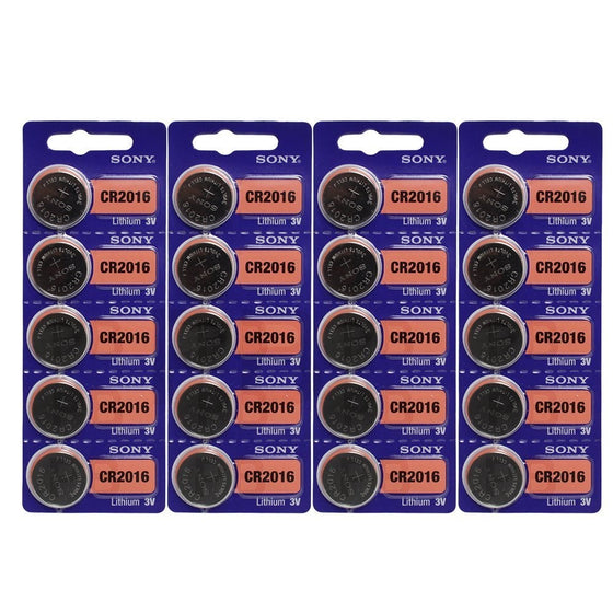 Sony CR2016 3 Volt Lithium Manganese Dioxide Batteries, Genuine Sony Blister Packaging (20 Pieces)