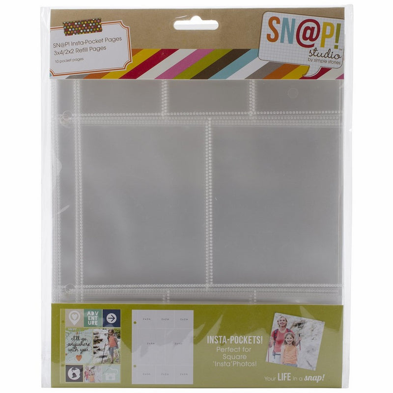 Simple Stories Snatp! Insta Pocket Pages for 6 by 8-Inch Binders with 2 by 2-Inch and 3 by 4-Inch Pockets, 10-Pack