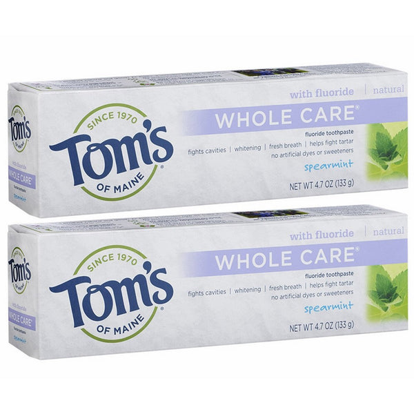 Tom's of Maine Whole Care Fluoride Toothpaste Spearmint, 4.7 Ounce, 2 Count