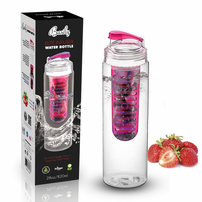 Basily Elite Infuser Water Bottle - 28 ounce - Made with Commercial Grade Tritan - PLUS Recipe Ebook INCLUDED (Red), Red