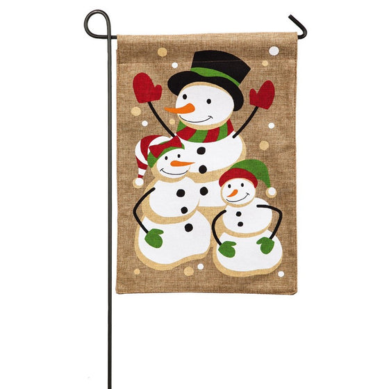 Evergreen Burlap Snow Family Garden Flag, 12.5 x 18 inches