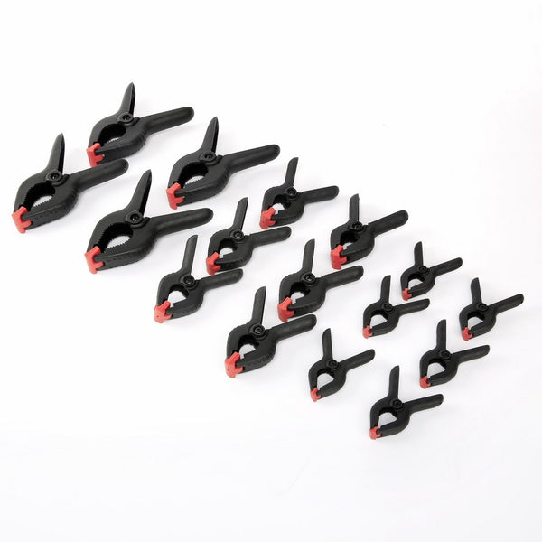 WORKPRO 16-Piece Spring Clamp Set, 3-3/8", 4-1/2", 6-1/2" Muslin Clamps for Photo Studio Backdrops