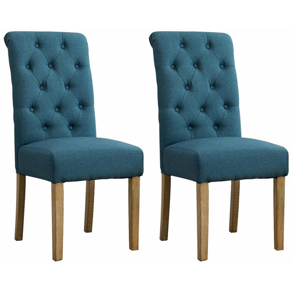 Roundhill Furniture Habit Solid Wood Tufted Parsons Dining Chair (Set of 2), Blue