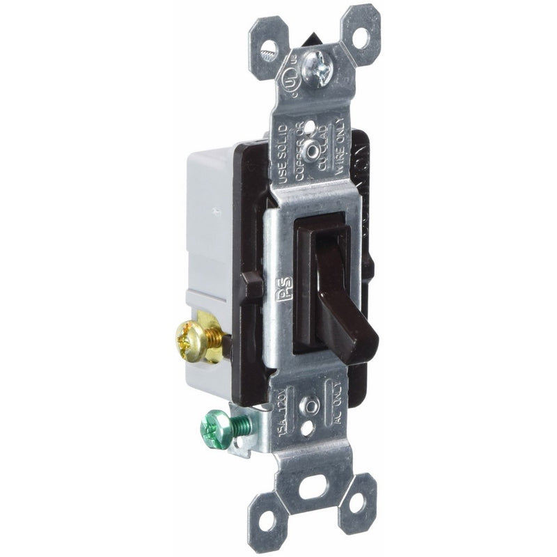 Pass & Seymour 663GCC10 3-Way Toggle Switch, Grounded, 15-Amp, 120-volt, Brown