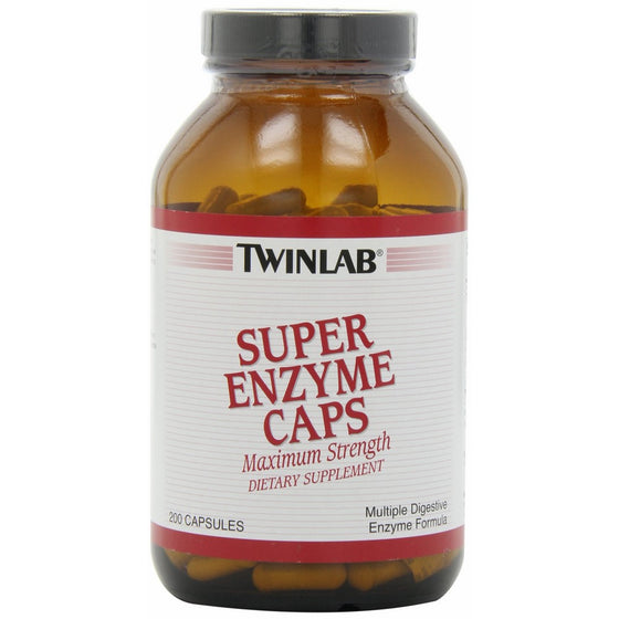 Twinlab Super Enzyme Caps, Maximum Strength, 200 Capsules