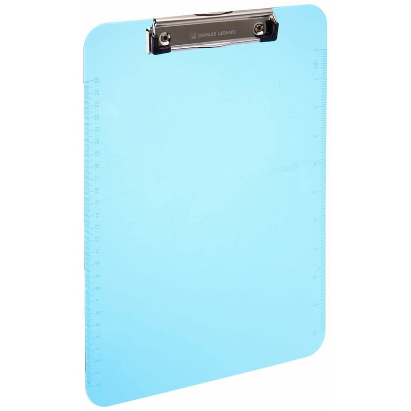 Charles Leonard Transparent Plastic Clipboard with Low Profile Clip and Pull Out Hook, Letter Size, Neon Blue, 1 Each (89715)