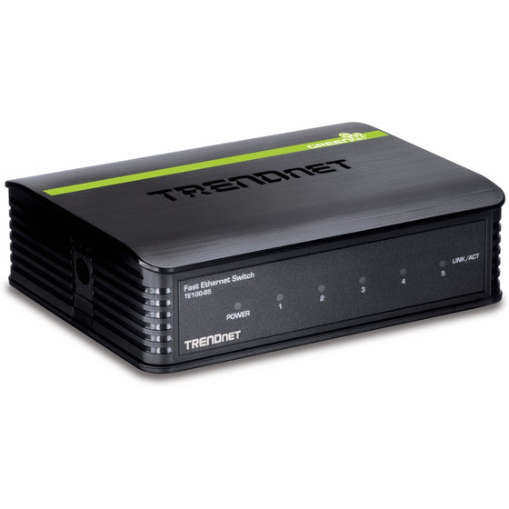 TRENDnet 5-Port Unmanaged 10/100 Mbps GREENnet Ethernet Desktop Plastic Housing Switch, 5 x 10/100 Mbps Ports, 1Gbps Switching Capacity, TE100-S5