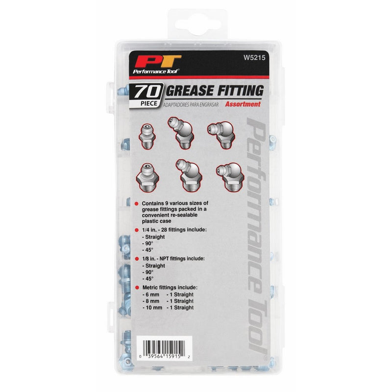 Performance Tool W5215 SAE/MET Grease Fitting Assortment - 70 Piece