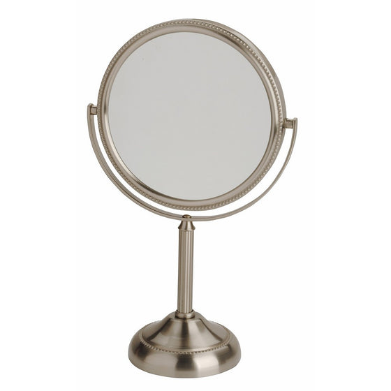 Jerdon JP910NB 6-Inch Tabletop Two-Sided Swivel Vanity Mirror with 10x Magnification, 11-Inch Height, Nickel Finish