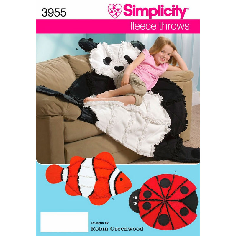 Simplicity Robin Greenwood Pattern 3955 Fleece Throws - Panda, Ladybug, and Fish