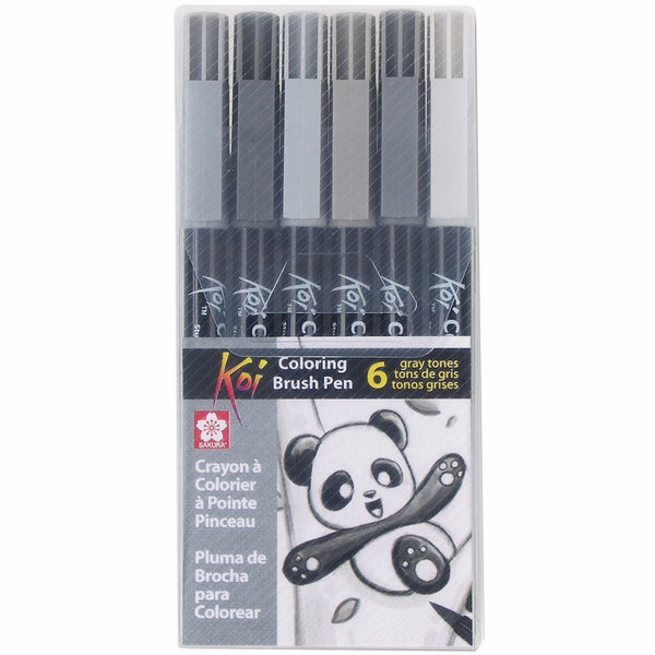 Sakura XBR-6SA 6-Piece Koi Coloring Brush Pen Set, Gray