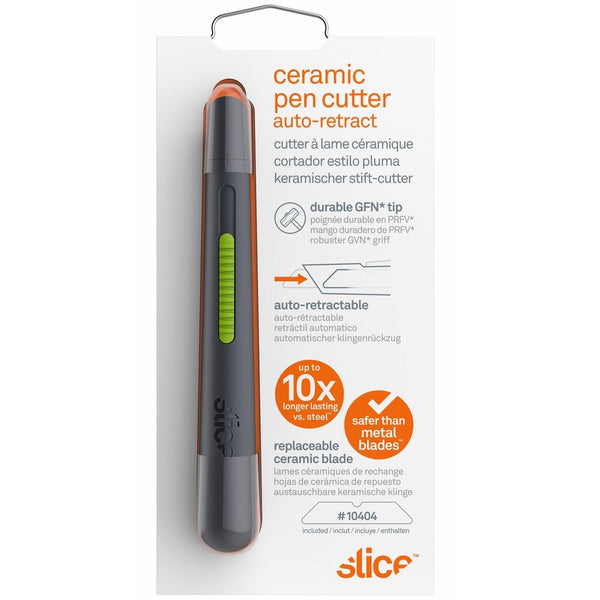 Slice 10404 Pen Cutter, Auto-Retractable, Stays Sharp up to 11x Longer Than Steel Blades, Dark Grey