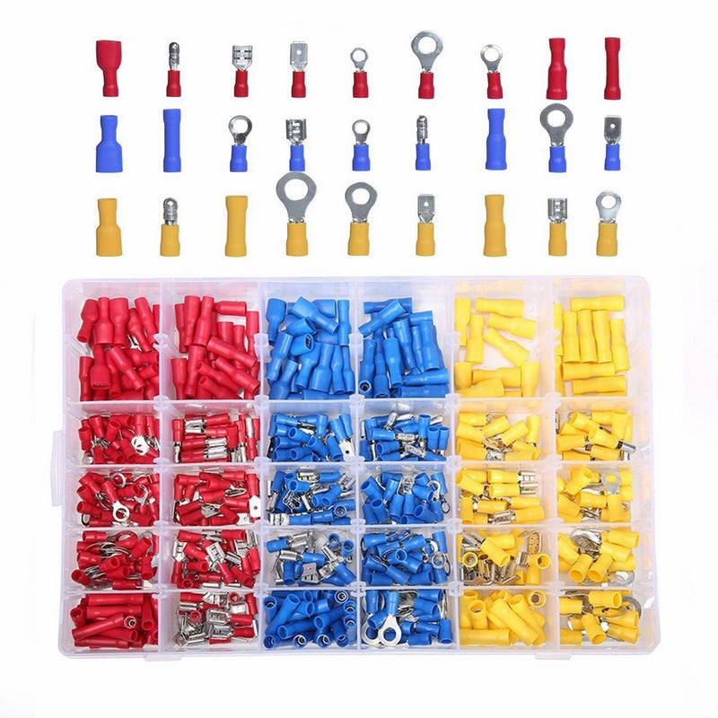 SOLOOP 480PCS Electrical Connectors, Insulated Wire Terminals,Wire Connectors Spade Bullet Ring Connector Solderless Crimp Terminals Kit with 12 Size Assortment Terminal Set