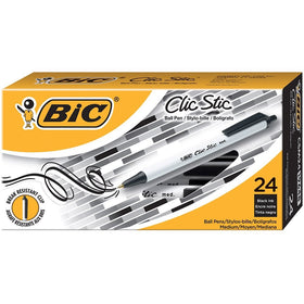 BIC Clic Stic Retractable Ball Pen, Medium Point (1.0mm) Black, 24-Count
